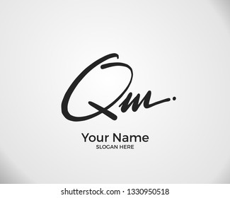 Q M QM initial logo signature vector. Handwriting concept logo.
