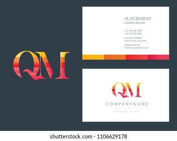 Q & M Waves letter joint logo design with business card template