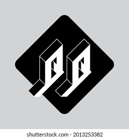 Q and Q - Monogram or logotype. Three-dimension letters on a diamond-shaped substrate. Isometric font for design. QQ - 2-letter code.