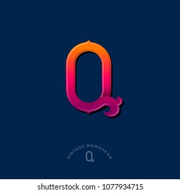 Q monogram. Yellow-purple gradient Q letters initial. Typography. Lettering design.