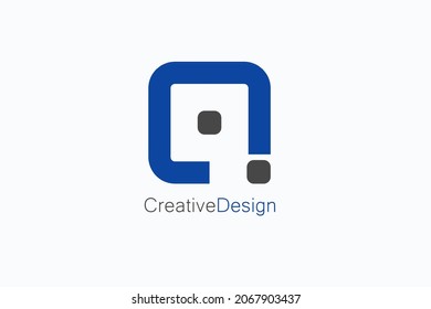 Q or number 9 Logo. Letter Design Vector with Blue and Grey Colors.