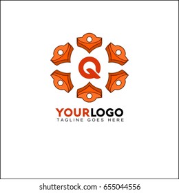 Q orange circle flower letter logo design. Elegant vector illustration. Luxury brand identity.