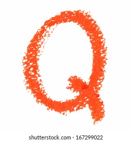 Q - Orange handwritten letters  on white background. Panda oil  pastel colors.  Vector Illustration. 
