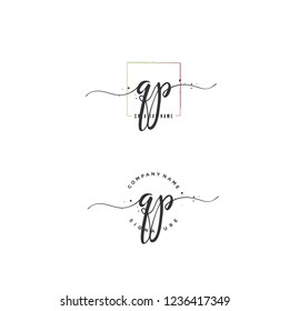 Q P QP Initial letter handwriting and  signature logo.