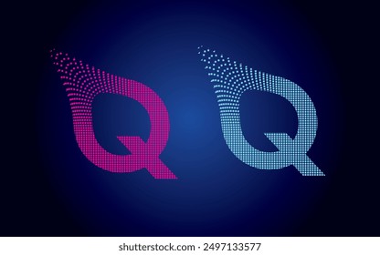Q pink blue alphabet letter logo icon for company design. Curly line concept for corporate identity Pro Vector