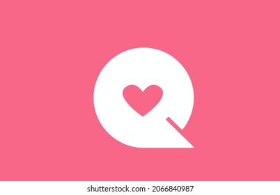 Q pink love heart alphabet letter logo icon. Creative design for a dating site business or company