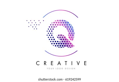 Q Pink Magenta Dotted Bubble Letter Logo Design. Dots Lettering Vector Illustration