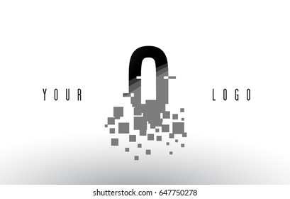 Q Pixel Letter Logo with Digital Shattered Black Squares. Creative Letters Vector Illustration.