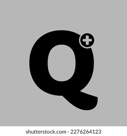 Q plus Vektorsymbol. Schwarzes Q plus Monogramm.