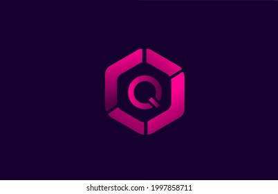 Q polygon blue pink alphabet letter logo icon design for business and company. Suitable for a trendy or stylish polygonal logotype