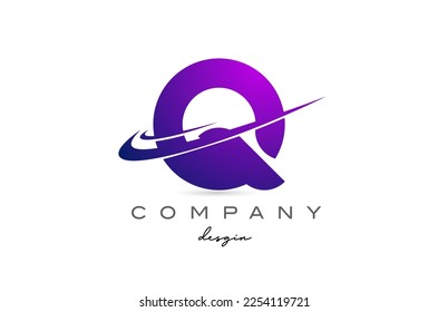 Q purple alphabet letter logo with double swoosh. Corporate creative template design for company and business