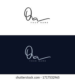 Q A QA Initial letter handwriting and signature logo.	
