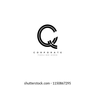 Q QC Letter Line Monogram Minimalist Logotype