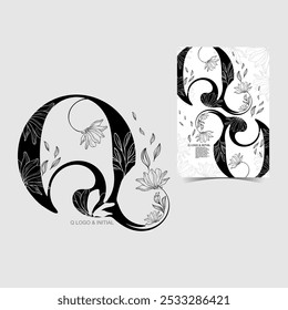 Q, QQ, Logo inicial do vetor da beleza, coleção do monograma do casamento, Modelos minimalistas modernos e florais para cartões de convite, Salvar a data, Identidade do logotipo para o restaurante, boutique, café em vetor