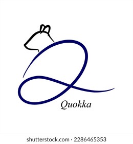 Q - Quokka. ABC with animals. A series of letters A-Z. Images of animals. Minimalism. Beautiful letters. Line drawing. logo design initial Q combine with an animal.