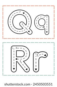 Q R Alphabet Tracing Cards Worksheet in Pastel Colors Illustrative