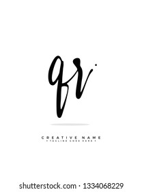 Q R QR initial logo signature vector. Handwriting concept logo.
