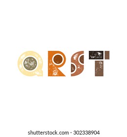 Q R S T - Abstract grunge retro alphabet from simple geometric shapes - Colorful capital letters - Typography and infographic resource