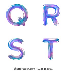 Q, R, S, T letters set fantasy cosmic holographic font vector illustration