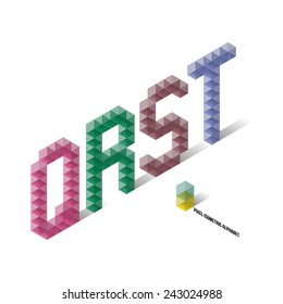 Q R S T  - Pixel Isometric Title Alphabet - Vector Illustration - Typography Element
