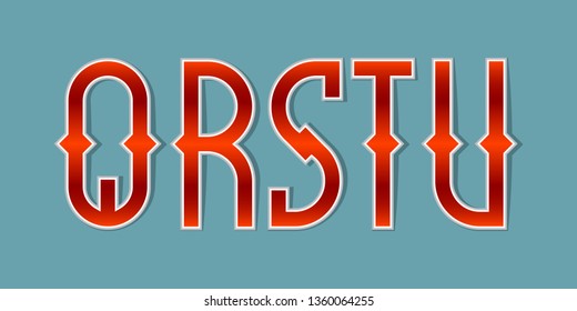 Q, R, S, T, U orange red gradient letters. Bright elegant font.