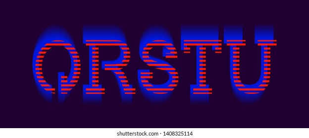 Q, R, S, T, U vibrant letters. Red blue electric font.