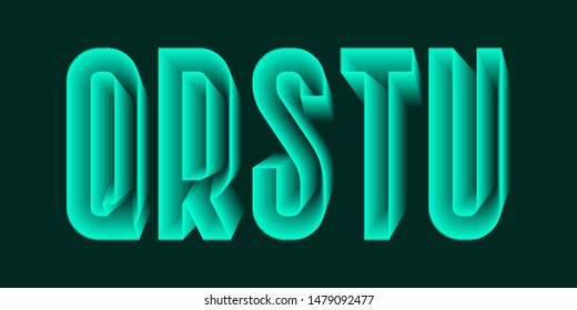 Q, R, S, T, U green ethereal letters. Urban translucent 3d font.