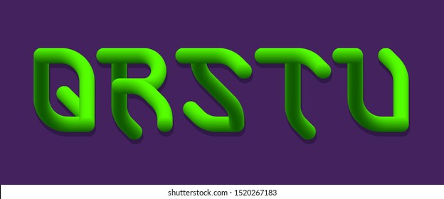 Q, R, S, T, U green gradient 3d letters. Luminous flexible font.