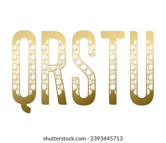 Q, R, S, T, U capital letters design with exotic pattern. Golden decorative font.