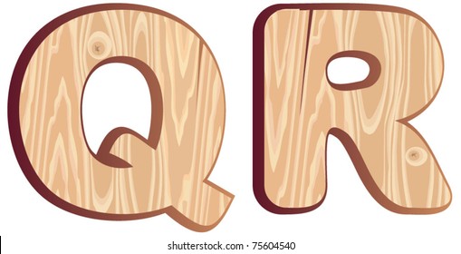 Q, R, Wood Font - isolated wooden letter, type