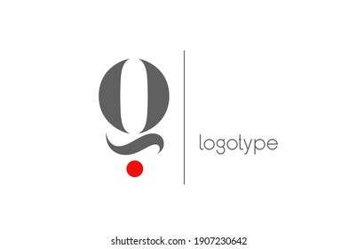 Q red white grey unique alphabet letter logo for business. Creative corporate identity and lettering . Company branding icon design with red dot