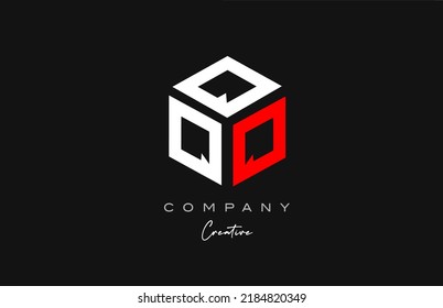 Q blanco rojo tres letras del alfabeto del cubo diseño del icono del logotipo de la letra. Plantilla creativa para empresas y empresas