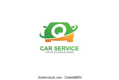 Q rent car logo design inspiration. Vector letter template design for brand.