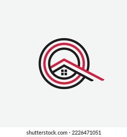 q shape house renovation logo concept