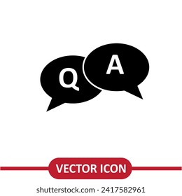Q und ein Symbol für Zeichen, Fragen und Antworten. Einfaches Vektor-Zeichen und Trendy-Symbol auf weißem Hintergrund.eps