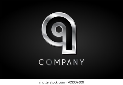 Q silver alphabet metal metallic grey black white background letter logo vector creative company icon design template modern