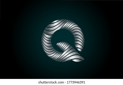 Q silver grey alphabet letter logo icon for business. Metallic line design for corporate identity