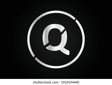 Q Silver Letter Logo Design With Circle Swoosh And Silver Metal Texture.