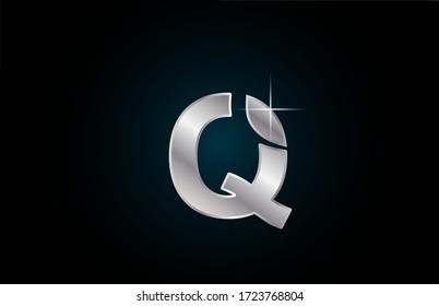 Q silver metal alphabet letter logo icon for company and business with spark design