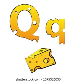 Q, swiss vector Alphabet made of Cheese, Vector Icons isolated on white