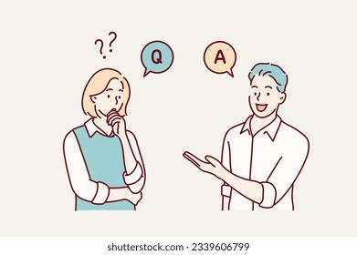 Q and A texts and men and women. QnA. Hand drawn style vector design illustrations.