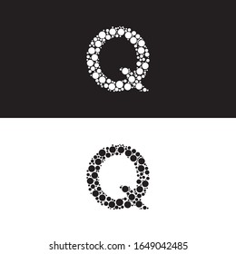 Q Type Initial. Logo, Icon, Symbol, Sign. Fill Circle Dots Shape. Black, White Design Graphic Vector EPS10