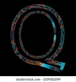 "Q" Typographic Icon On Dark Background. Graphic Font For Your Design Background. Design Concept For Graphic, Banners, Presentations, Wallpaper, Reports. Vector Illustration.  Eps10