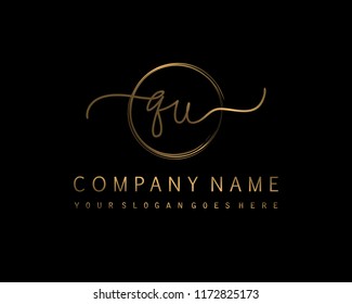 Q U Initial handwriting logo vector