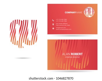 Q & U joint logo waves letter design with business card template