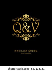 Q & V initial wedding logo template vector