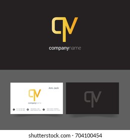 Q V joint logo design vector with business card template
