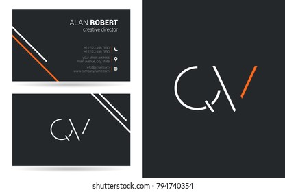 Q & V joint logo stroke letter design with business card template