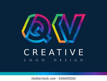 Q V Logo. QV Letter Design Vector with Magenta blue and green yellow color