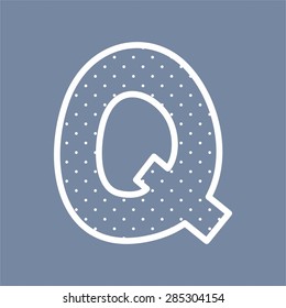 Q vector alphabet letter with white polka dots on blue background
